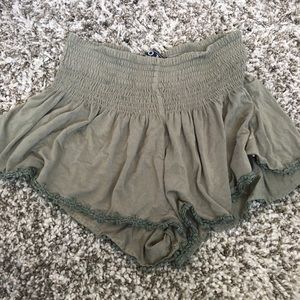 army green flowy shorts with lace